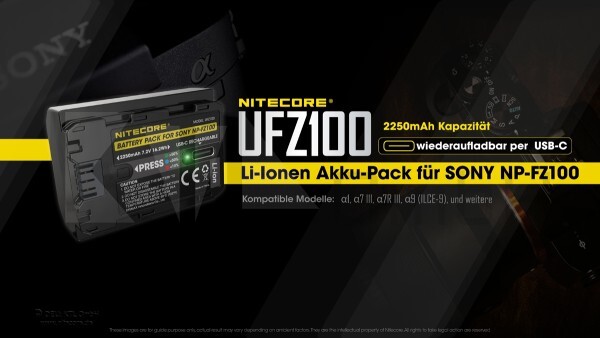 Nitecore UFZ100 - 2250mAh, USB-C Ladeport